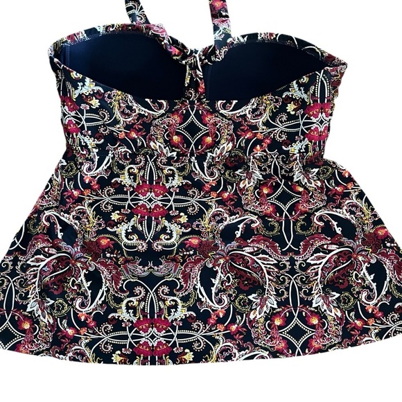 La Vie en Rose Aqua Paisley Swim Tankini top halter handkerchief hem boho medium - Picture 2 of 10